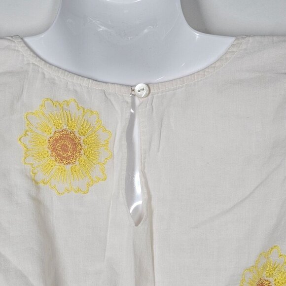 Free People My Girl Embroidered Sunflower Puff-Sleeve Blouse Cotton Ivory S - Picture 6 of 14